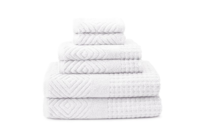 TexereSilk Texere 100% Organic Cotton Diamond Jacquard 700 GSM Luxury Bath Towel Sets, Soft and Absorbent Hotel Quality, Bath Towels, Hand Towels, Washcloths (Diamond, Bright White, 6 Piece) - Image 1